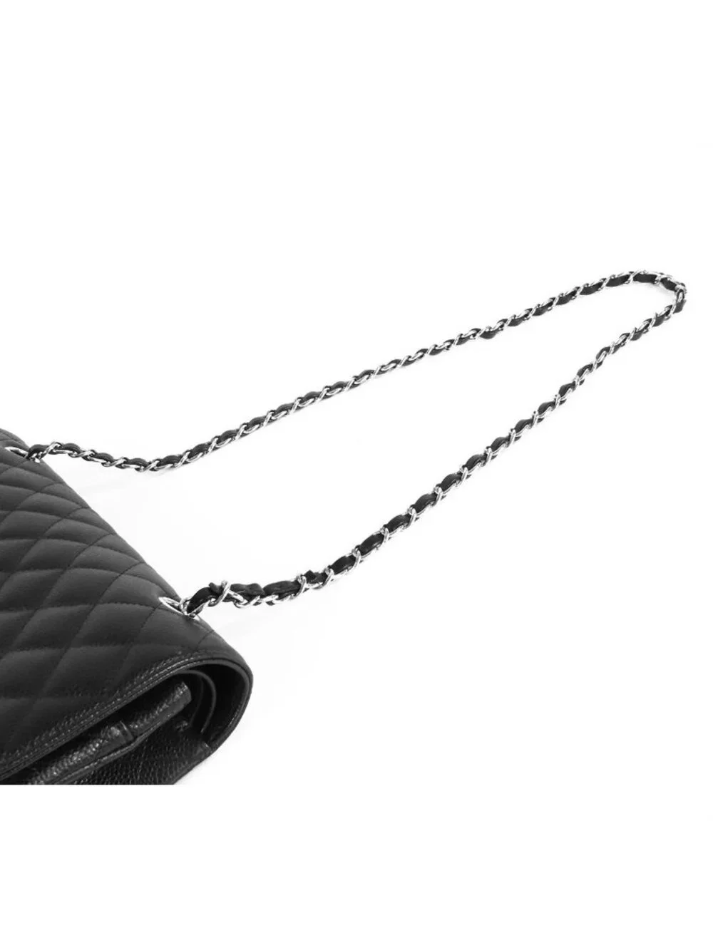 Chanel Chain Black Silver Caviar Leather Quilted 25 Double Flap Shoulder Bag